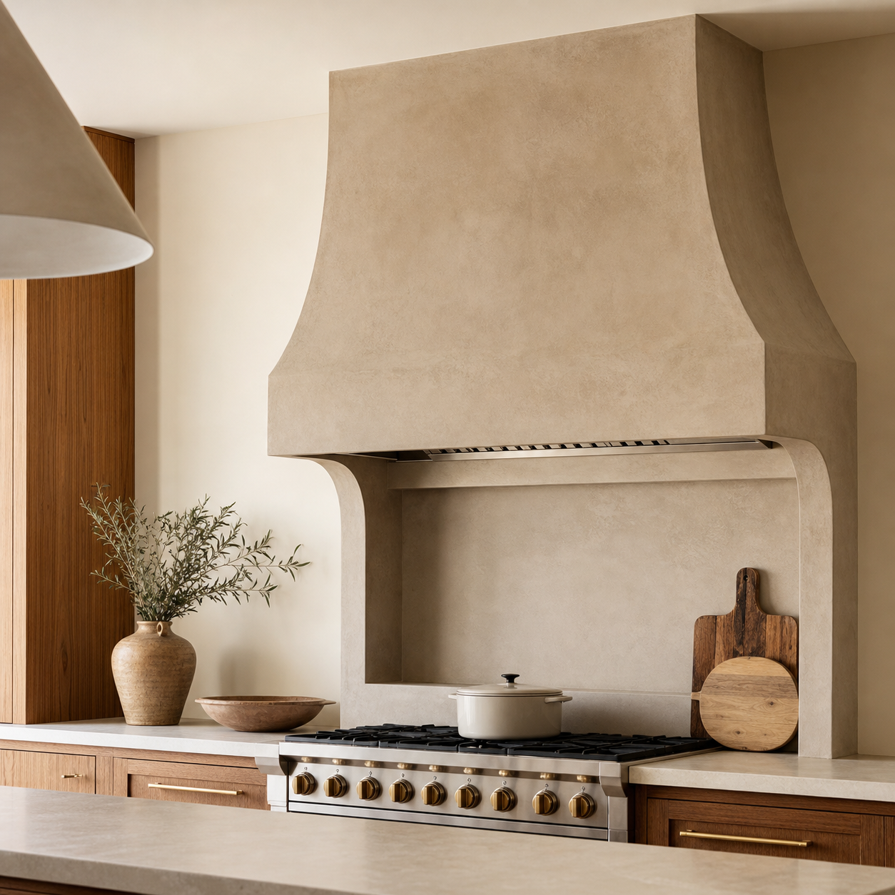 Sculptural plaster range hood